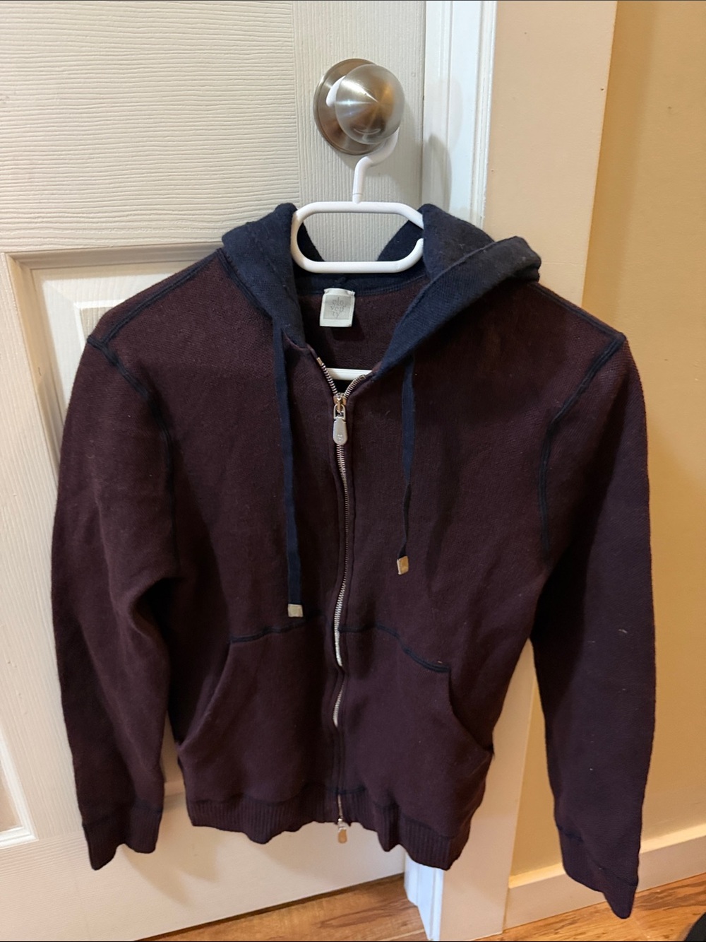 Eleventy Burgundy and Black Zip-Front Sweater Hoodie